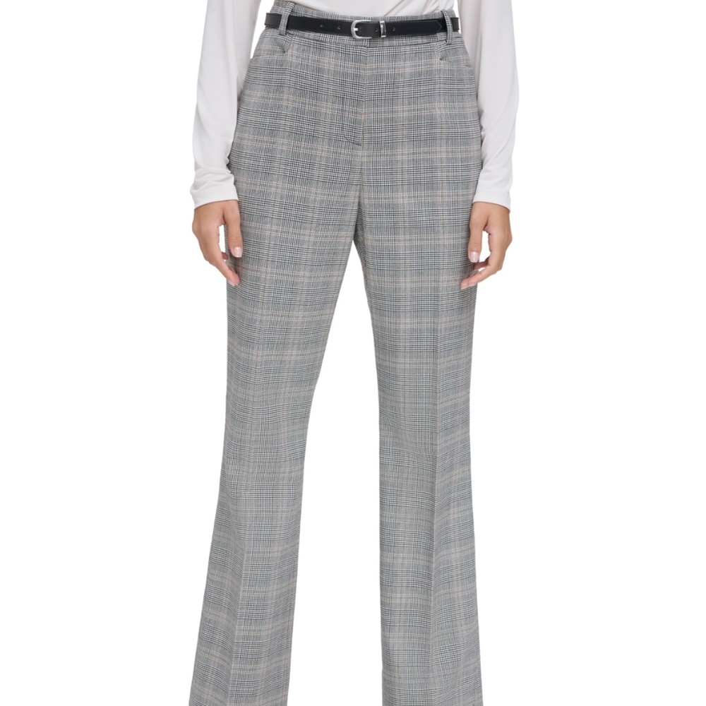 Calvin Klein Petite Plaid Belted Straight-Leg Pants - Black Multi 4P